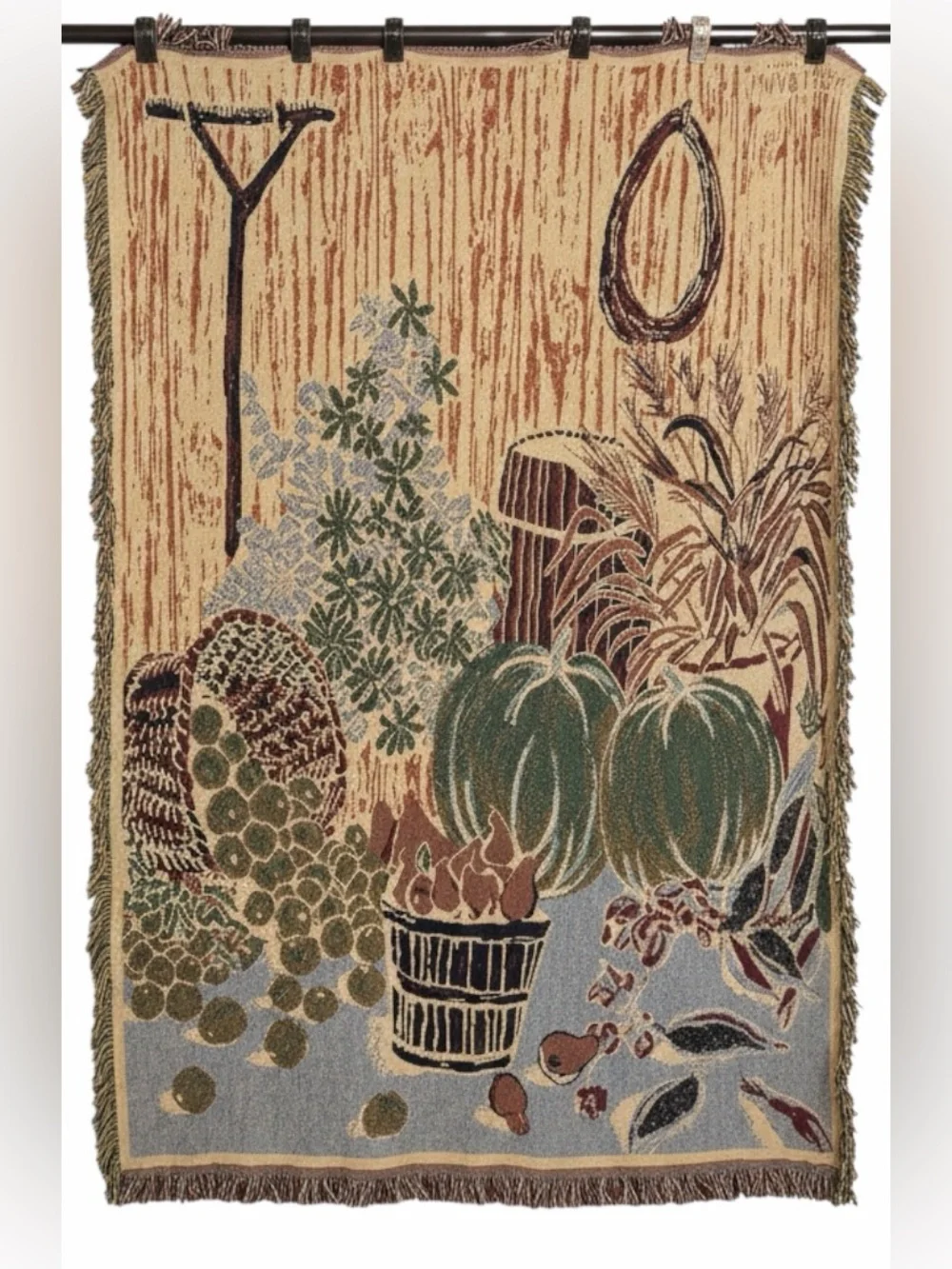 🌸VTG Early 90’s Harvest Pumpkins Tapestry Throw Blanket/Wall Hanging